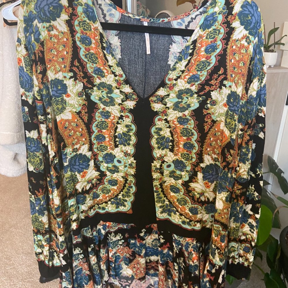 Free People Long Sleeve Patterned Blouse